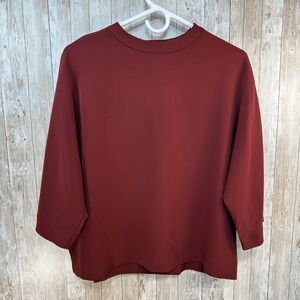 Uniqlo Rust Red‎ Modern Cropped Boat Neck 3/4 Sleeve Pullover Top Women's S